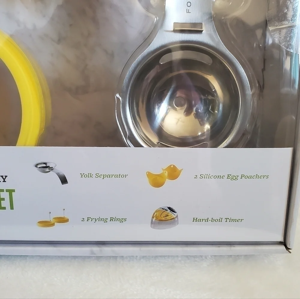 FOOD Network 6 Piece Egg Set Yolk Separator Egg Poachers Frying Rings Timer NIB